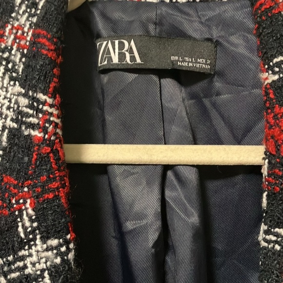 Zara tweed long blazer black White red - Picture 3 of 6